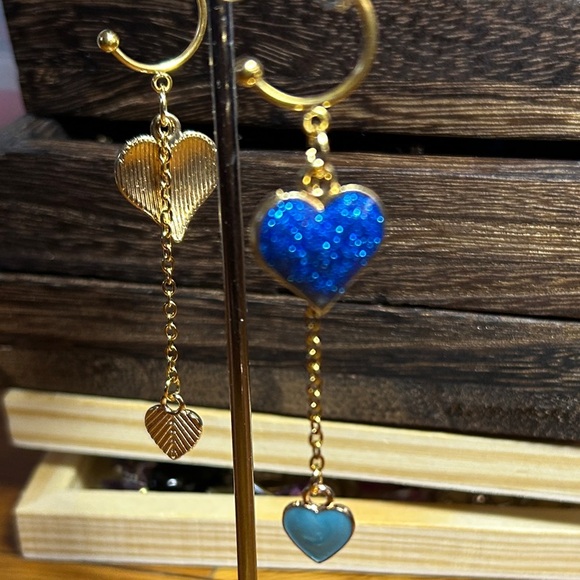 3/$25 Blue Heart Drop Earrings - Picture 4 of 5
